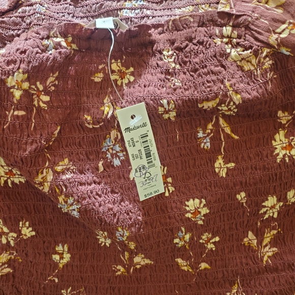 Nwt Madewell Lucie Smocked Square Neck Peplum Blouse Beatrice Floral Dark Merlot - Picture 7 of 7